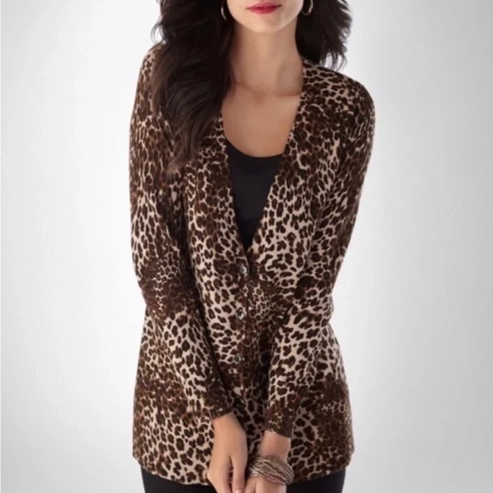 Soma Cardigan Sweater Leopard Print Button Down Sz XS